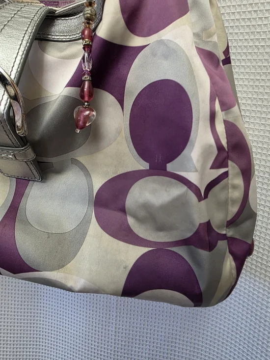 Coach Purple Signature Pattern Shoulder Bag with Silver Trim USED - Picture 2 of 12